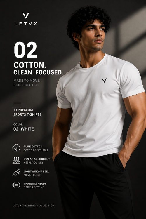 LETVX Men’s Premium Cotton Sports T-Shirt White