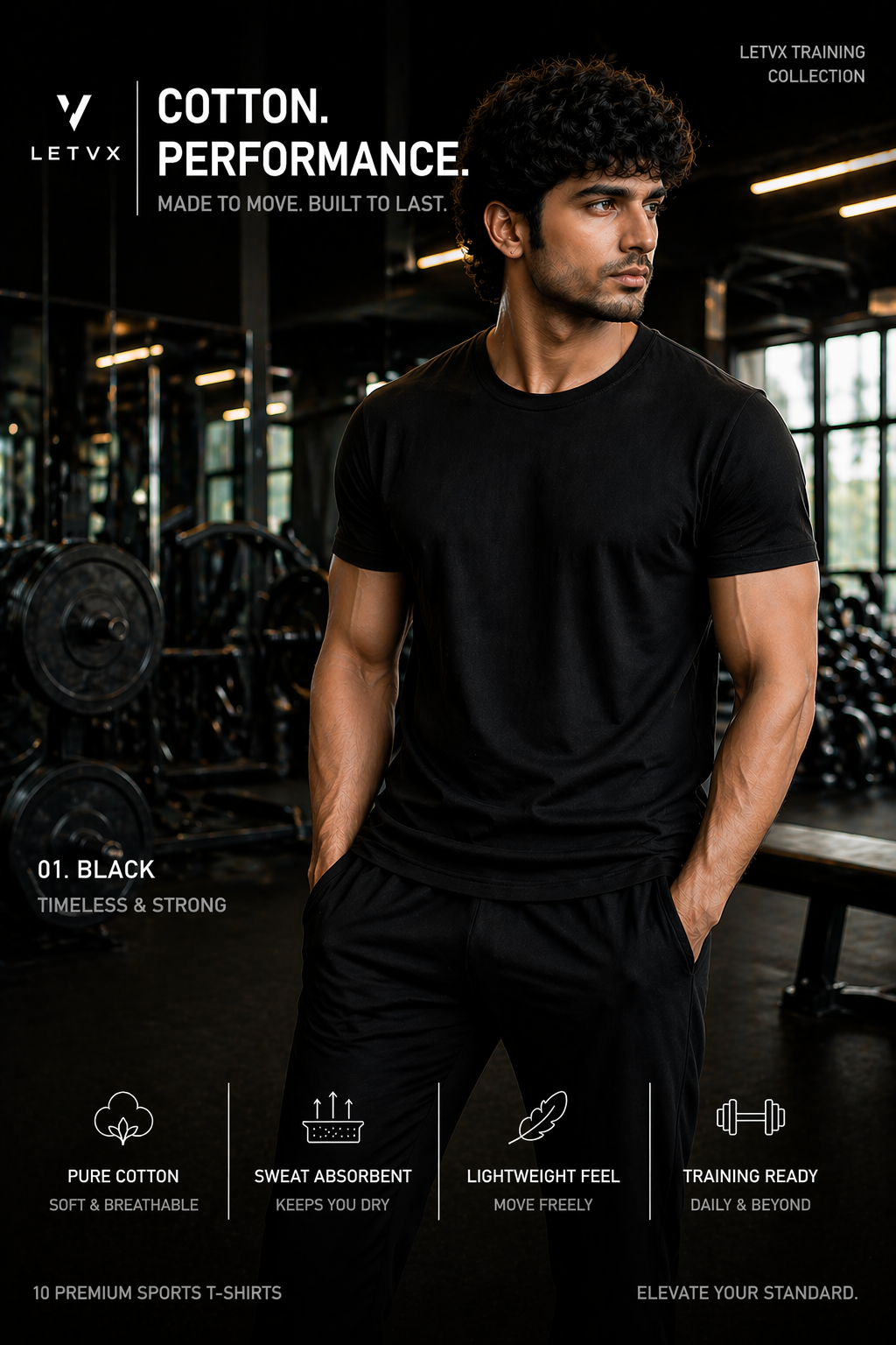 LETVX Men’s Premium Cotton Sports T-Shirt