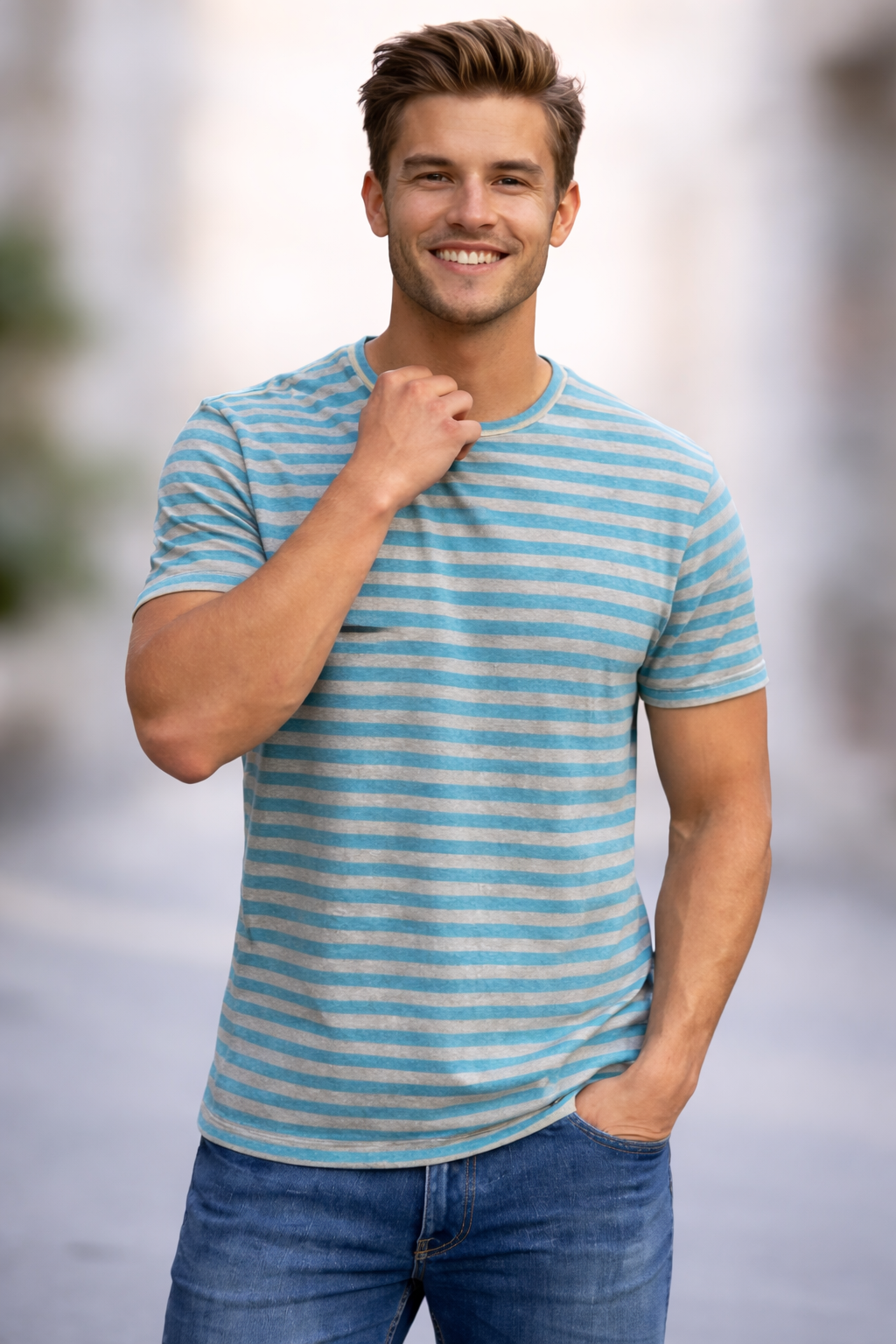 Premium Striped Cotton T-Shirt for Men | Slim Fit Casual Wear