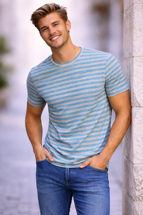 Premium Striped Cotton T-Shirt for Men | Slim Fit Casual Wear