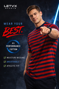LETVX Men’s Red & Navy Blue Striped Cotton T-Shirt – Premium Casual Summer T-Shirt for Men