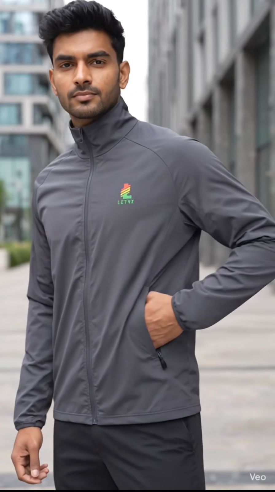 LETVX Quick-Dry Sports Jacket for Men | Lightweight Gym & Running Jacket Grey