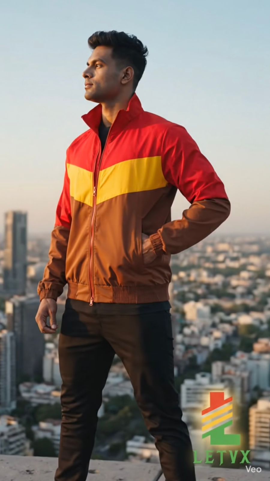 LETVX Red Brown Yellow Sports Jacket for Men | Lightweight Gym & Running Activewear