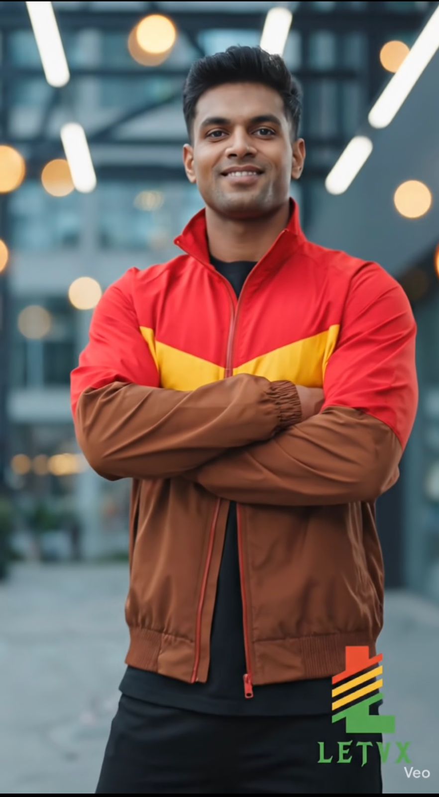 LETVX Red Brown Yellow Sports Jacket for Men | Lightweight Gym & Running Activewear