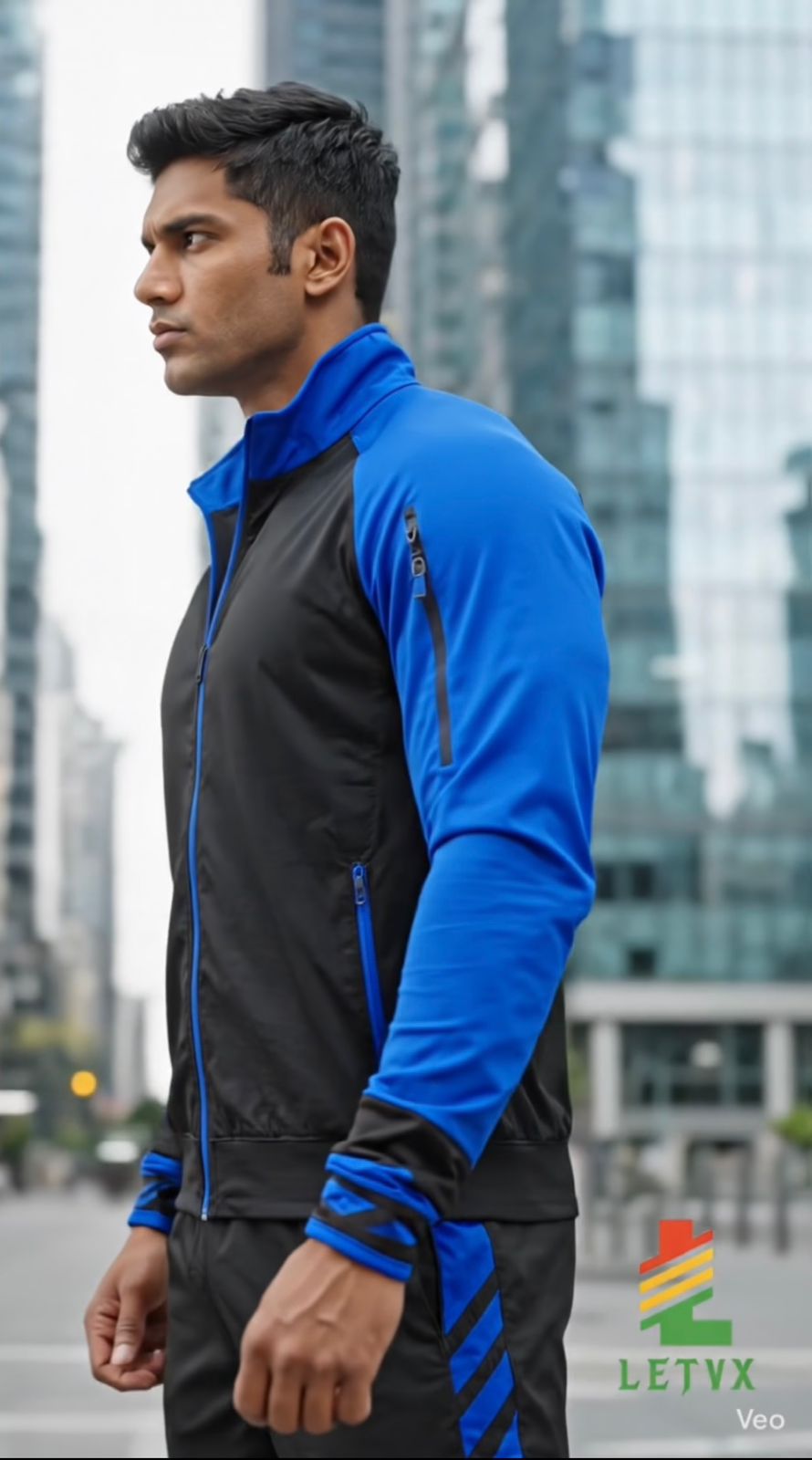 LETVX Sports Jacket for Men Black Blue | Gym Running Activewear