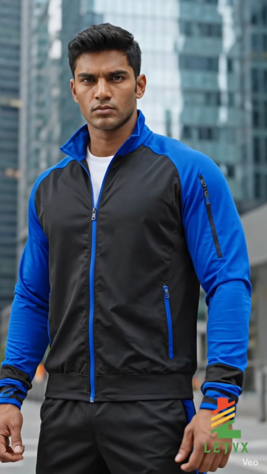 LETVX Sports Jacket for Men Black Blue | Gym Running Activewear