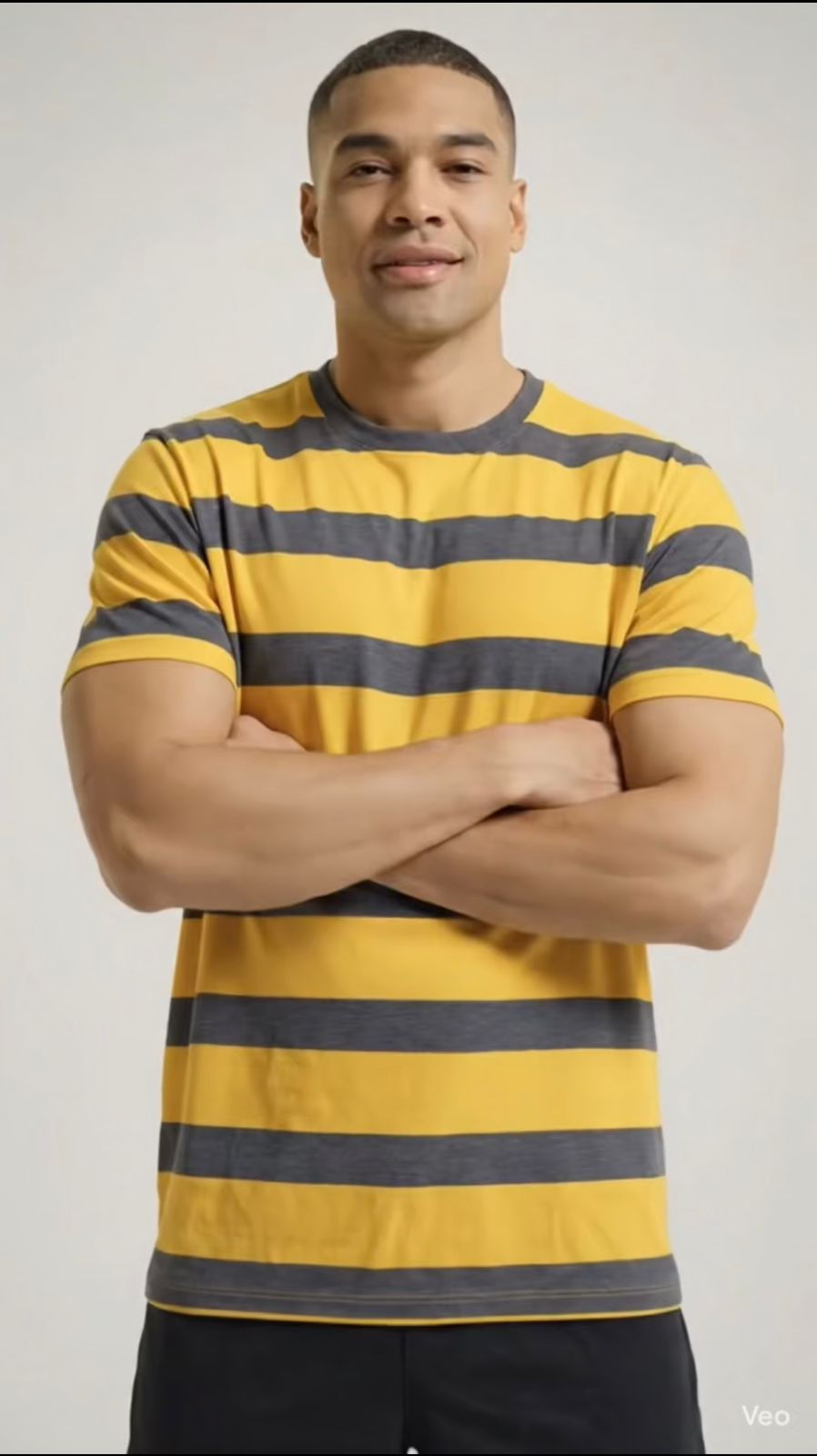 LETVX Men’s Yellow & Grey Striped Cotton T-Shirt – Comfortable Casual Sportswear Tee