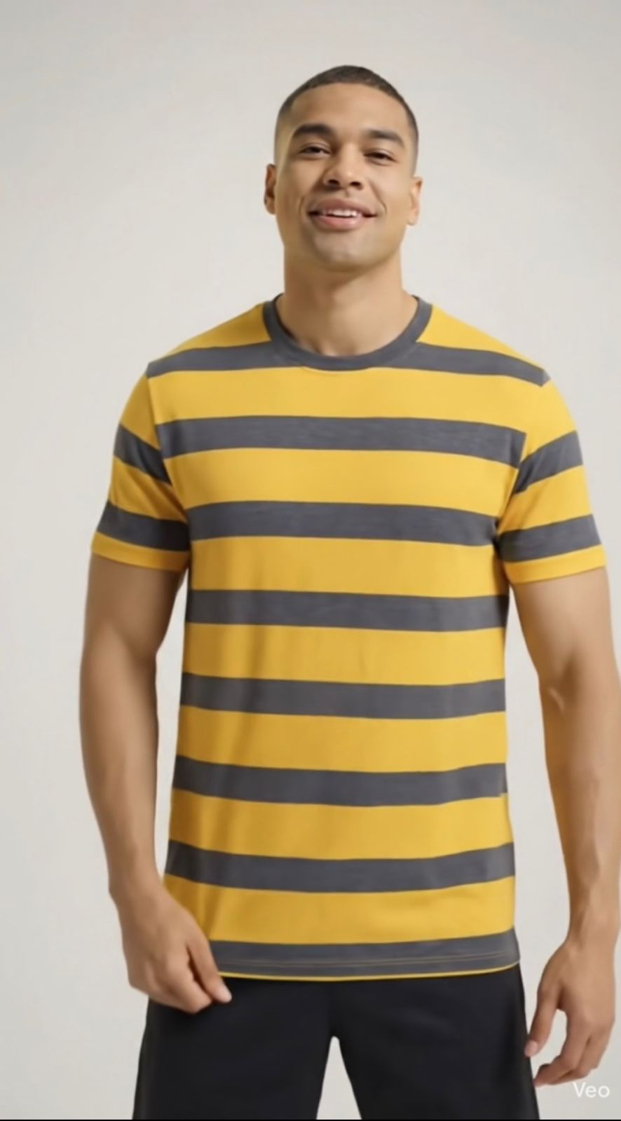 LETVX Men’s Yellow & Grey Striped Cotton T-Shirt – Comfortable Casual Sportswear Tee