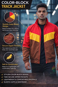 LETVX Red Brown Yellow Sports Jacket for Men | Lightweight Gym & Running Activewear